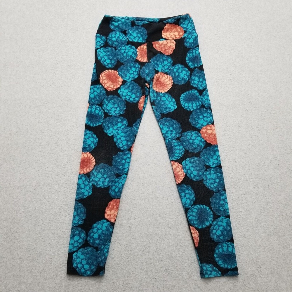 Lularoe Yoga Pants Womens One Size Black Blue Floral Activewear Stretchy